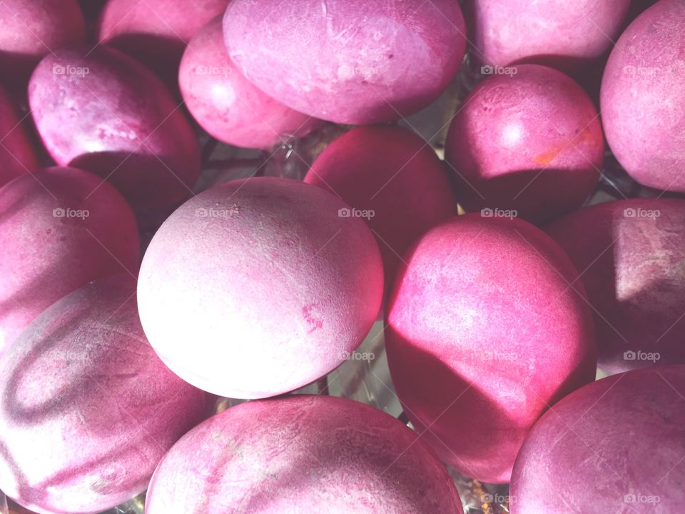 Macro shot pink easter eggs