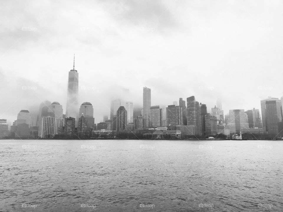 Foggy Manhattan skyline