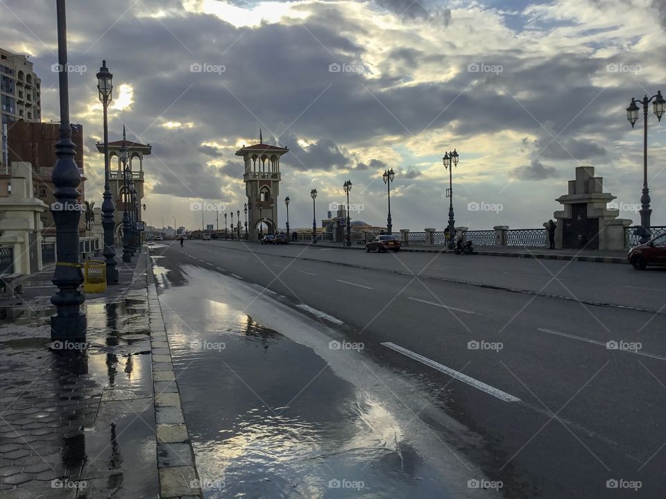 Stanly Bridge in Alexandria, Egypt after a rainy day