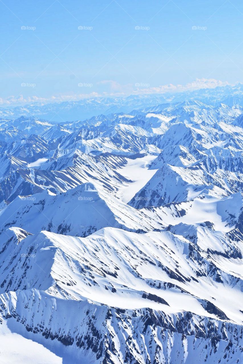 Views from the airplane flying over Denali, Alaska. 