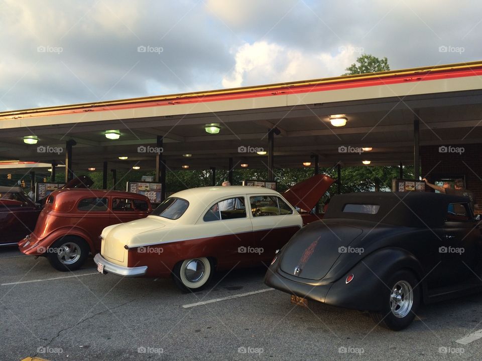 Old car show . Car show at Sonic drive in