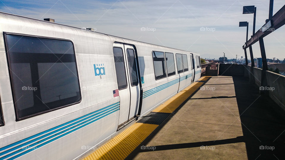 Bay Area Rapid Transit. BART train about to depart the station in Oakland.