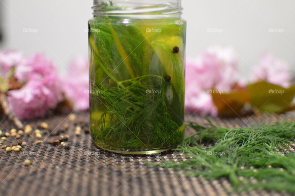 Close-up of homemade cucumber pickle