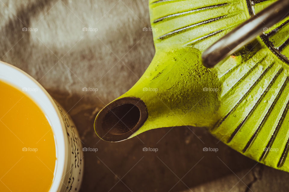 High angle view of green tea