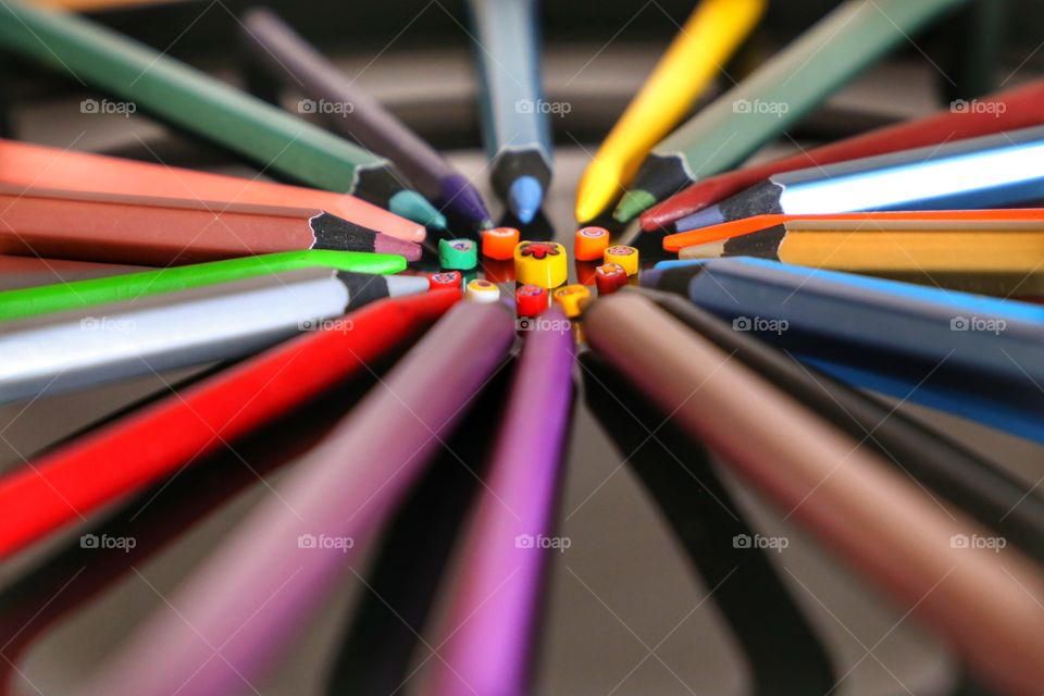 Colorful pencils in circle