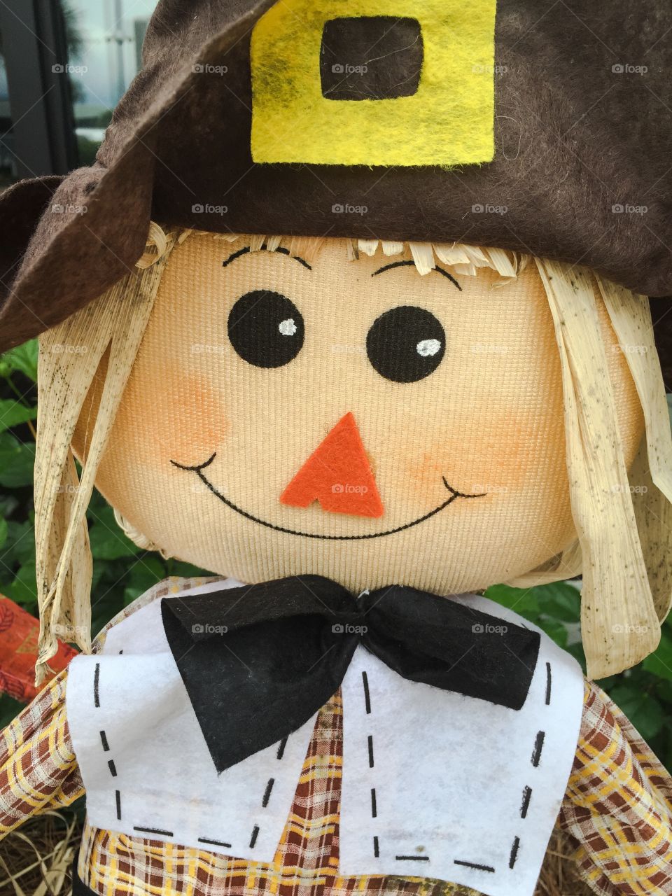 Fall theme. A scarecrow pilgrim, fall themed decoration.