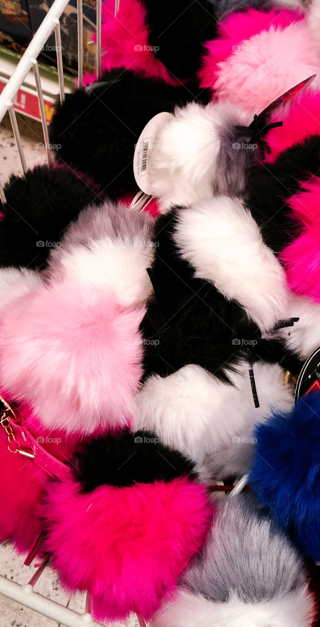 Fluffy keyrings in a shop