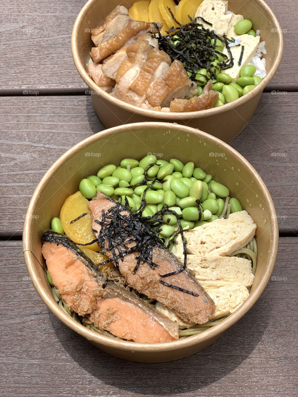 Miri suki salmon cha soba and teriyaki chicken donburi