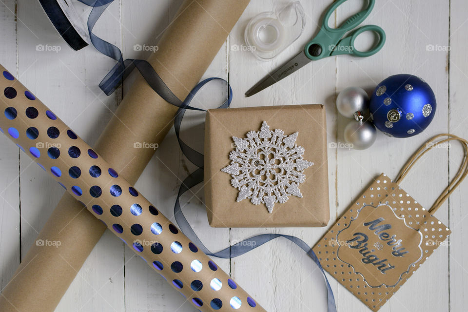 Christmas Wrapping Flat Lay 