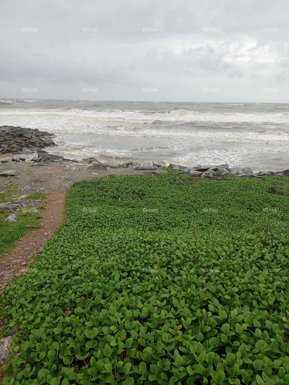 beautiful view of the sea with nice background in rainy day