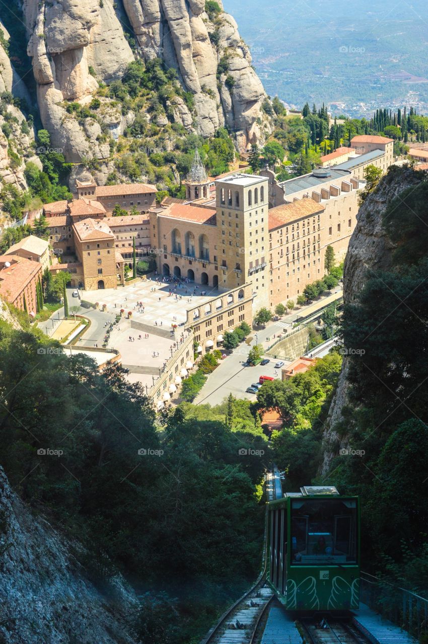 on the tram going on top of Montserrat