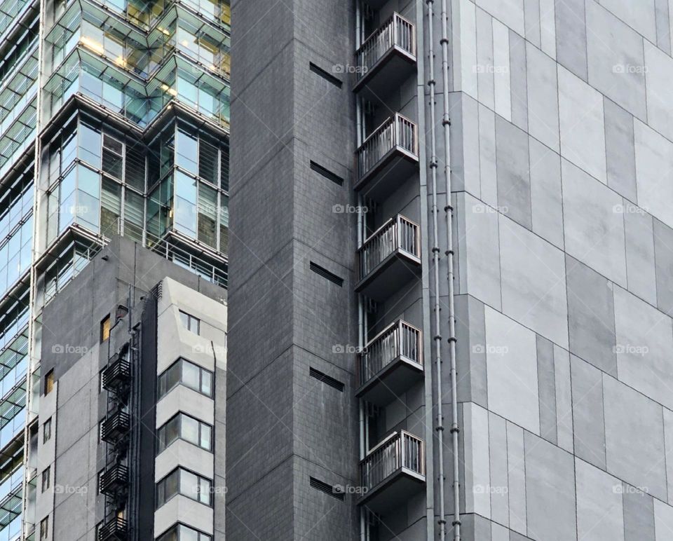 Blocks of windows and balconies