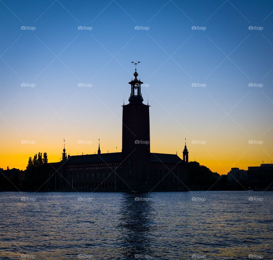 Stockholm City Hall at sunset