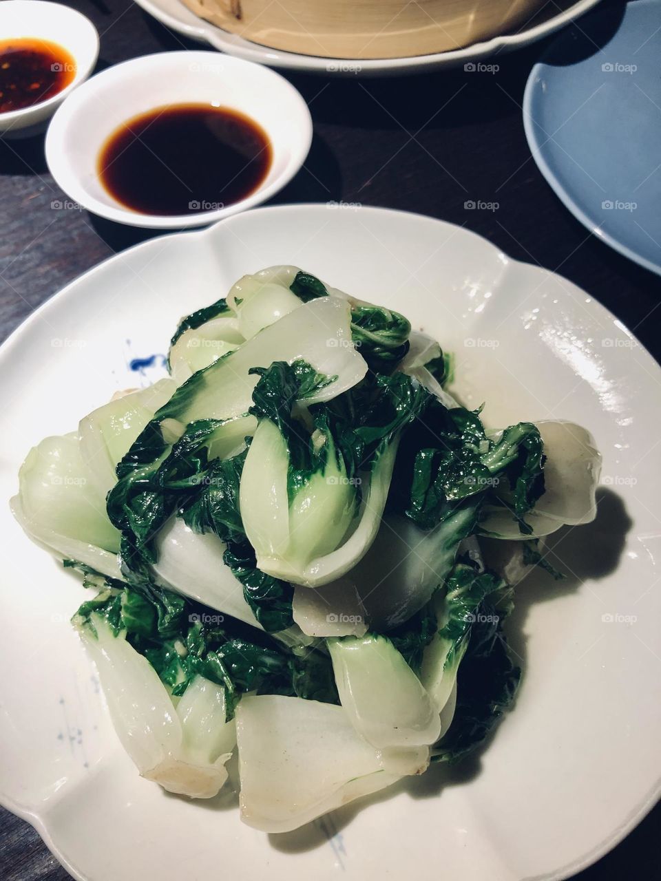 Stir-fried bok choi, park choi, pok choi Chinese cabbage, Chinese cuisine, Cantonese cuisine, Chinese style vegetables, Chinese style cabbage 