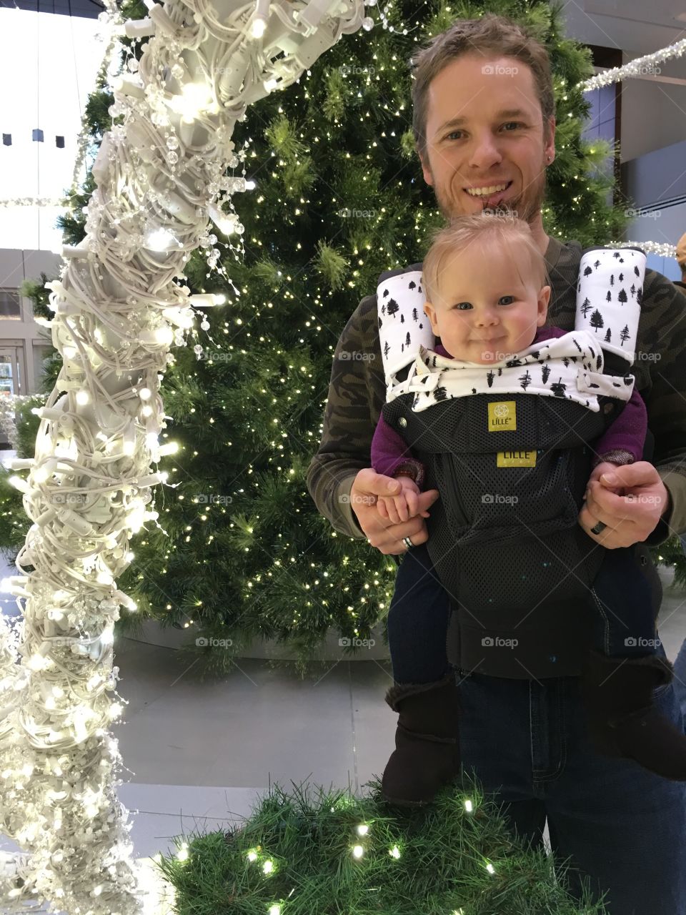 Daddy daughter viewing Christmas lights