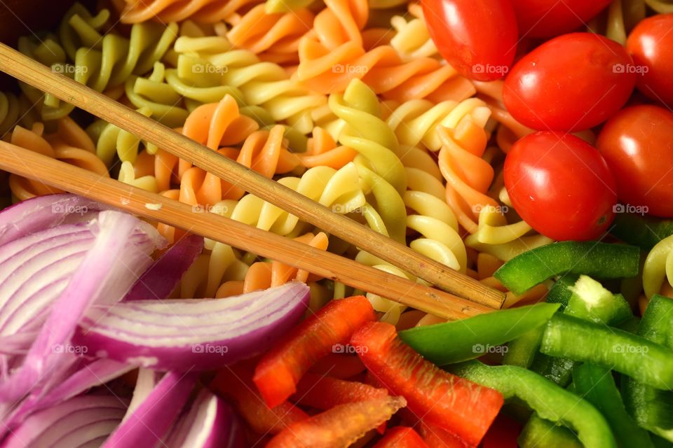 Close-up of pasta salad