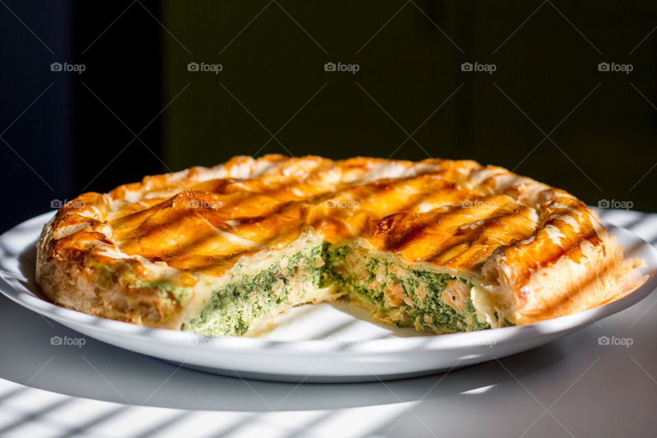 Salmon and spinach pie
