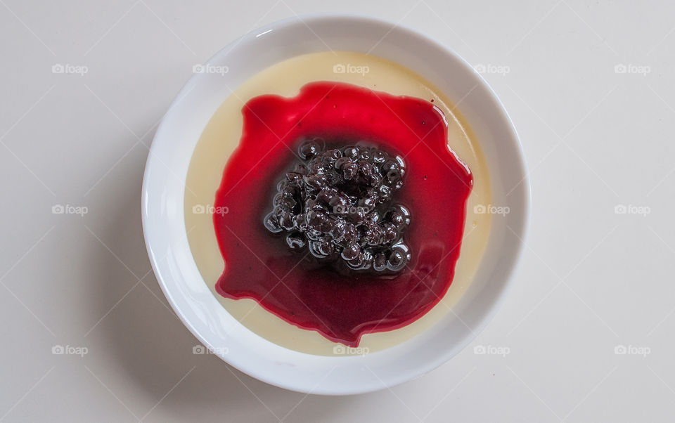Pudding with blackberries