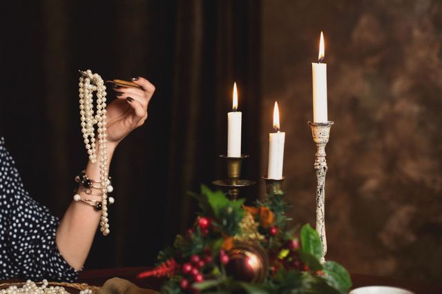 Hand in frame, vintage, candles 