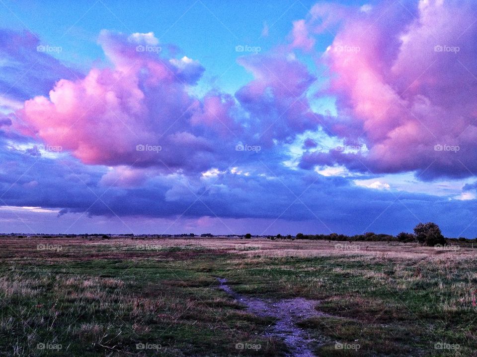 Pink clouds over the fields