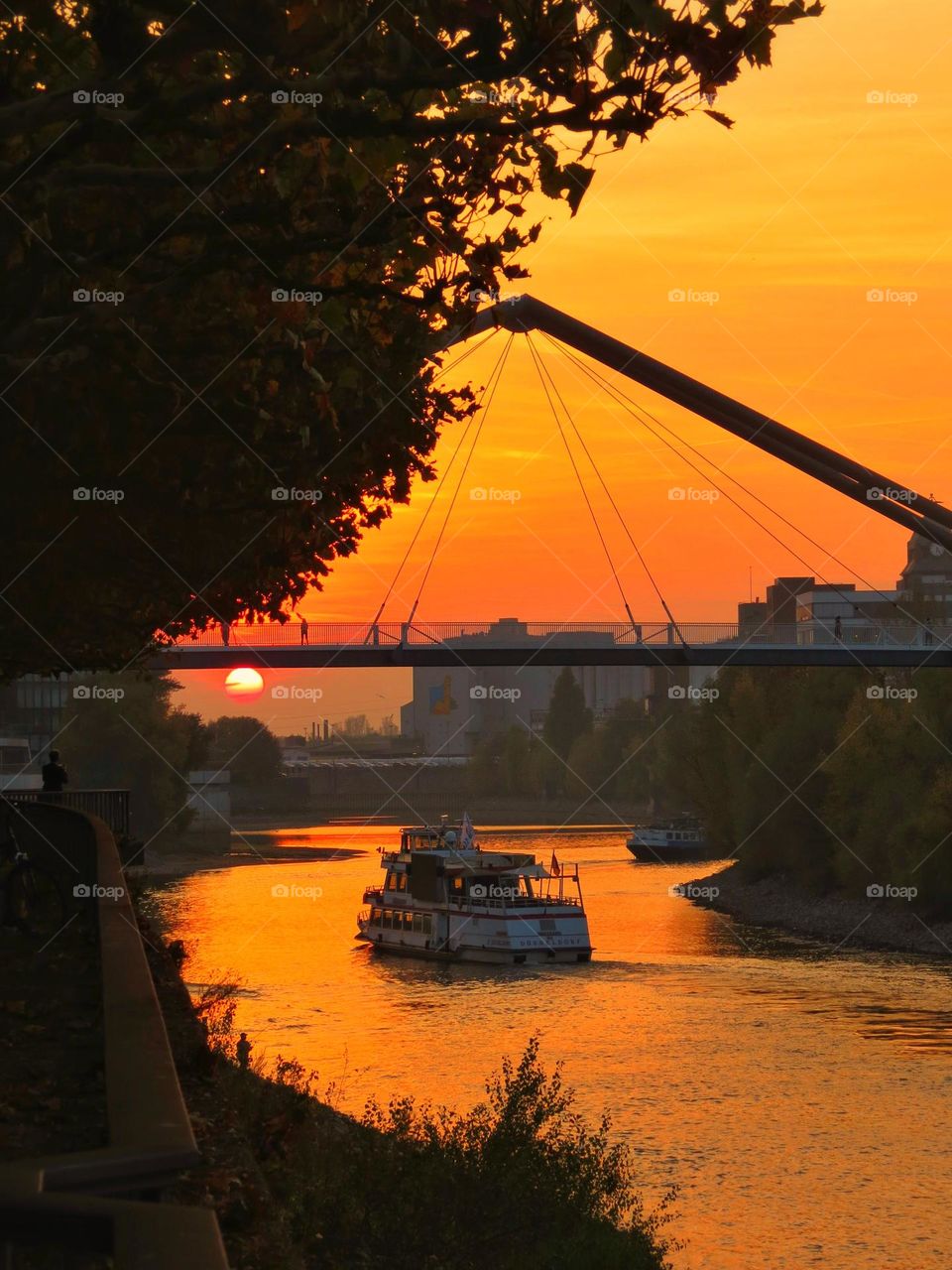 Orange sunset on the river