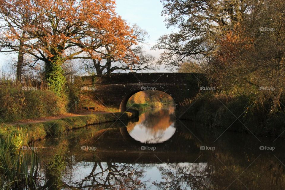 Bridge reflected on lake