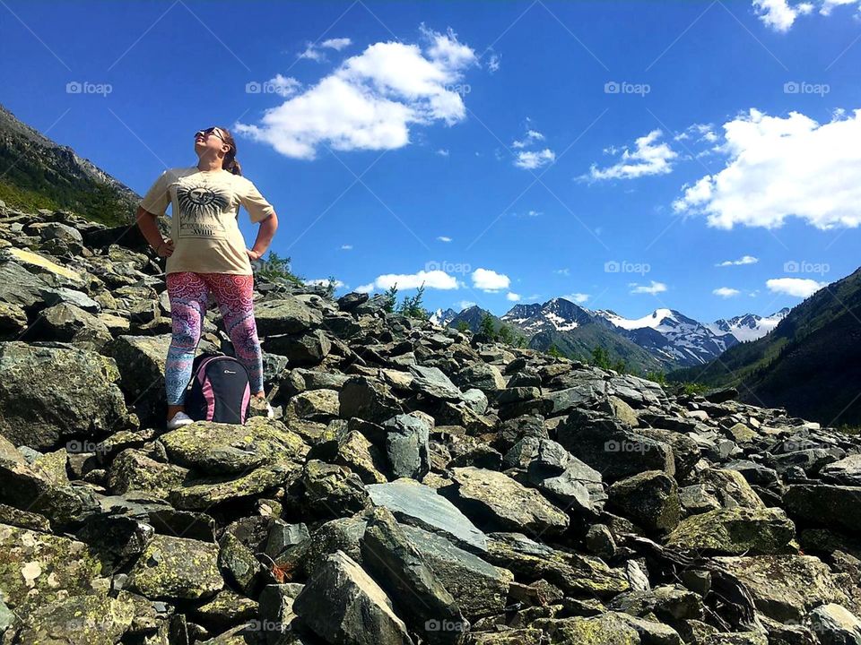 girl on the background of mountains