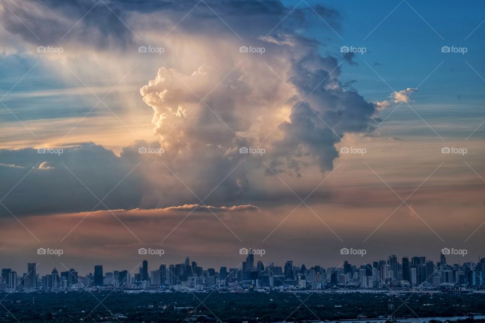 Thailand-July 17 2020:Beautiful twilight scene of skyscraper in Bangkok