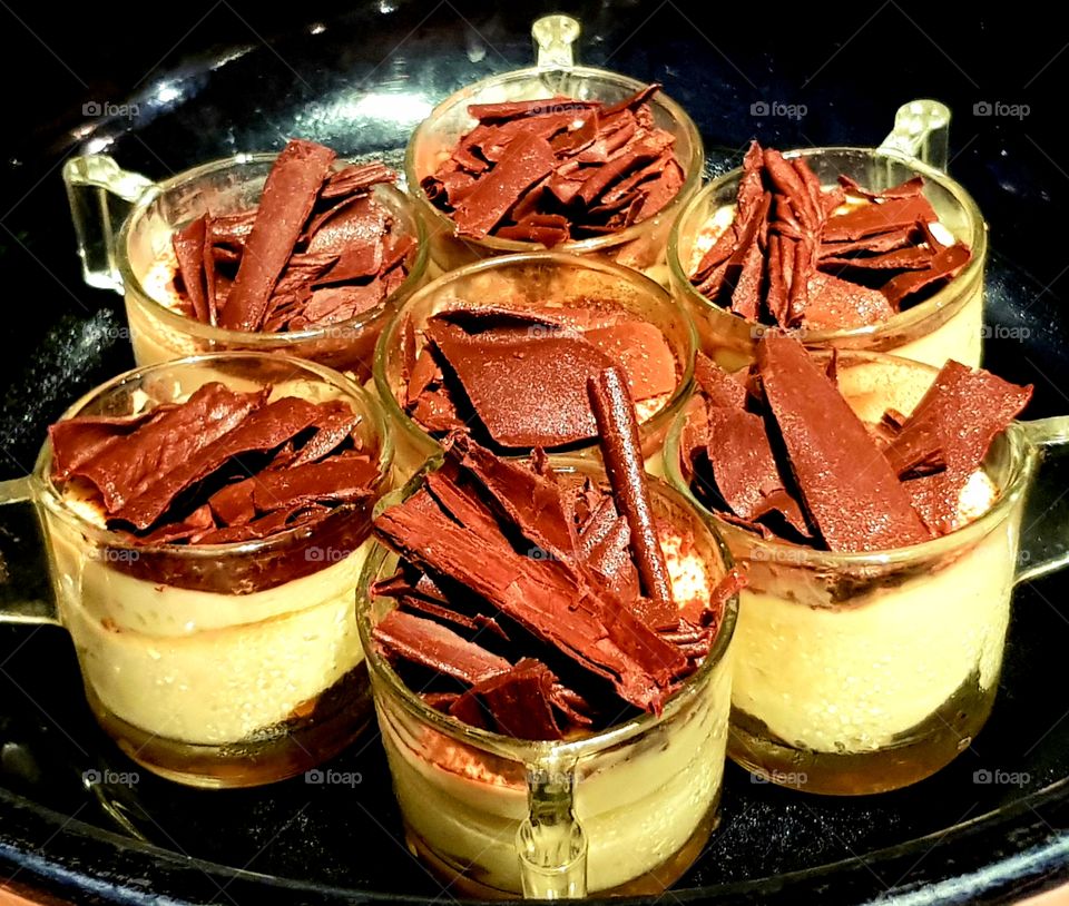 Vanilla mousse on top with chocolate