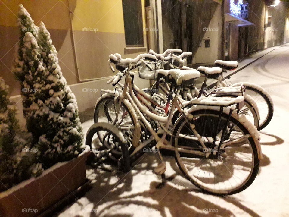 ..bicycles under the snow..