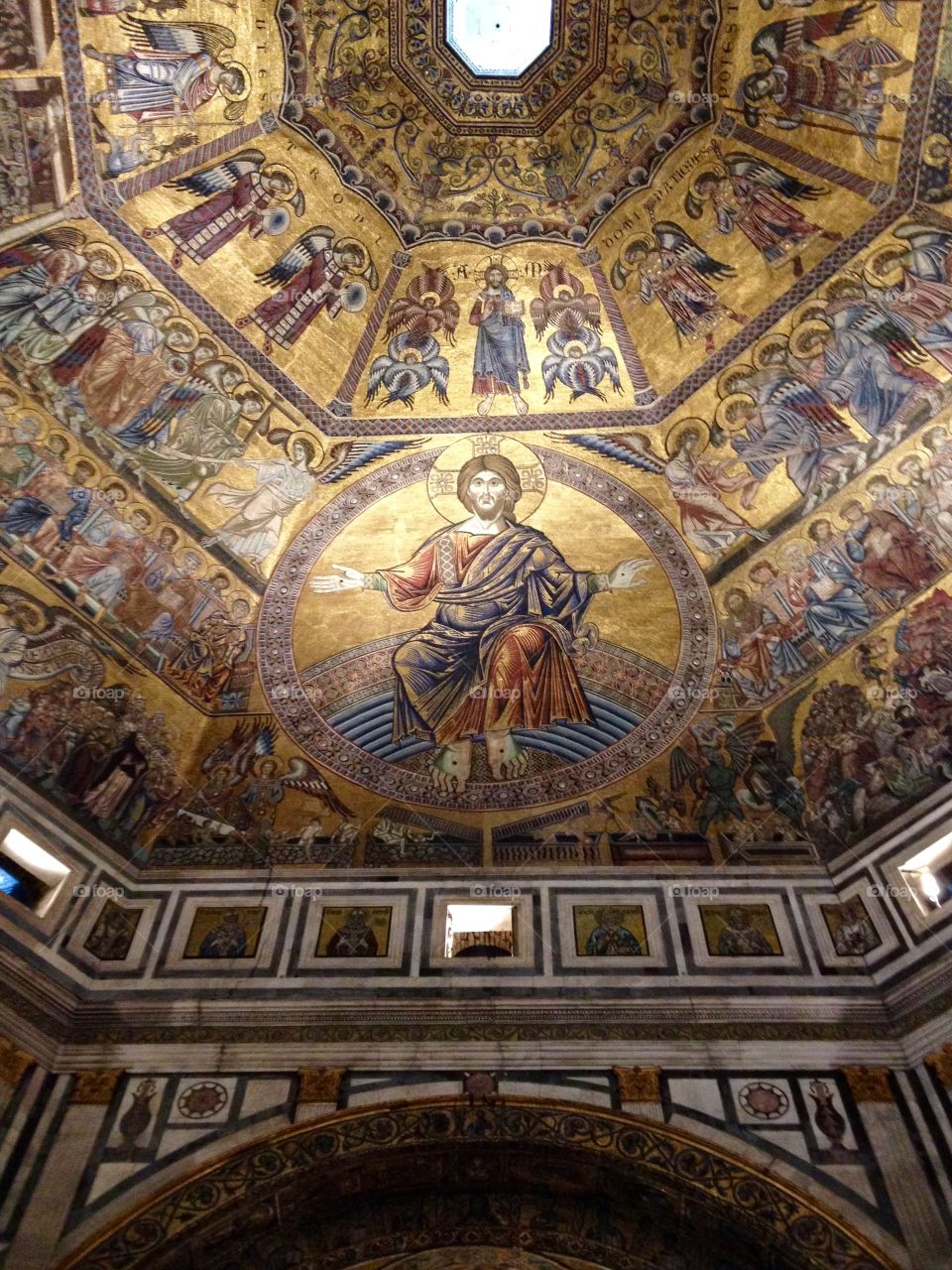 Mosaics in the baptistery of Florence showing scenes from the Old and New Testament and the Last Judgment