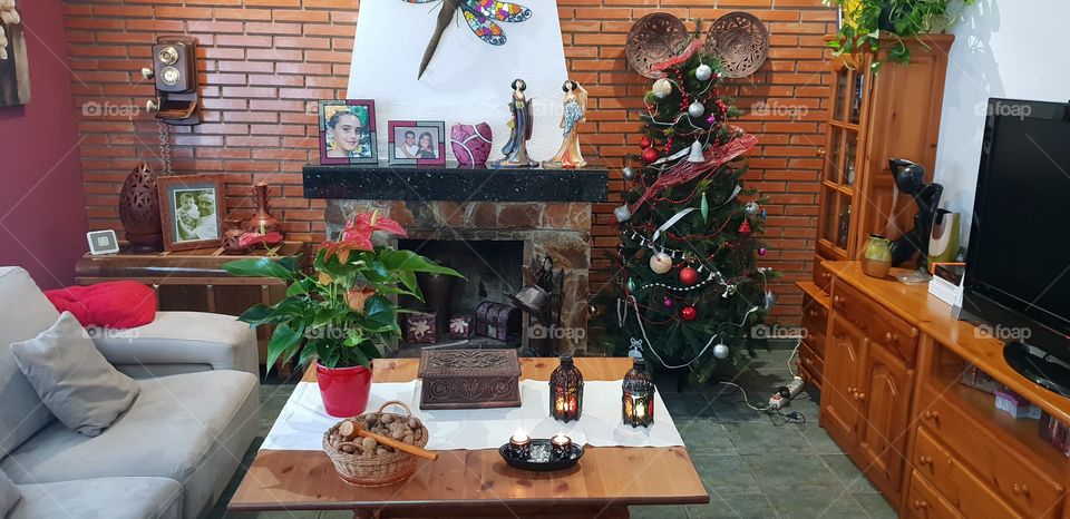 Christmas Scene with fireplace and nuts
