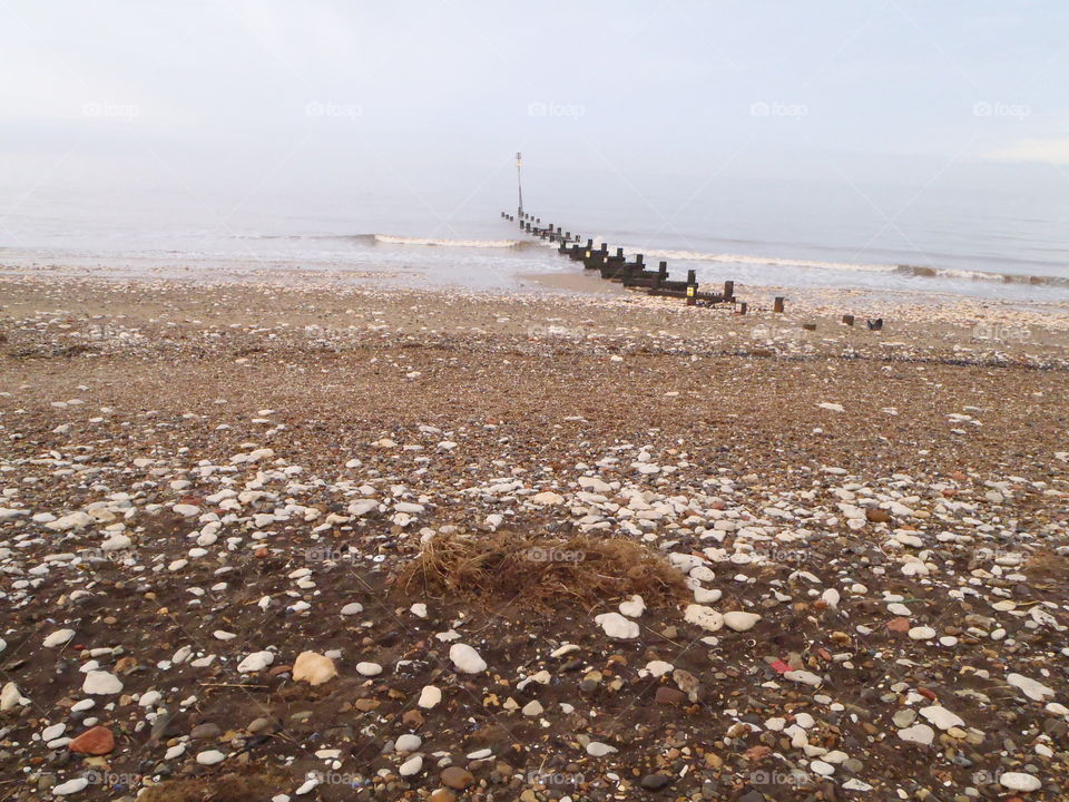 Sea sea weed pebbles poles &..