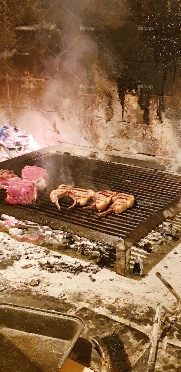 perfect barbecue, lamb chops and beefsteak