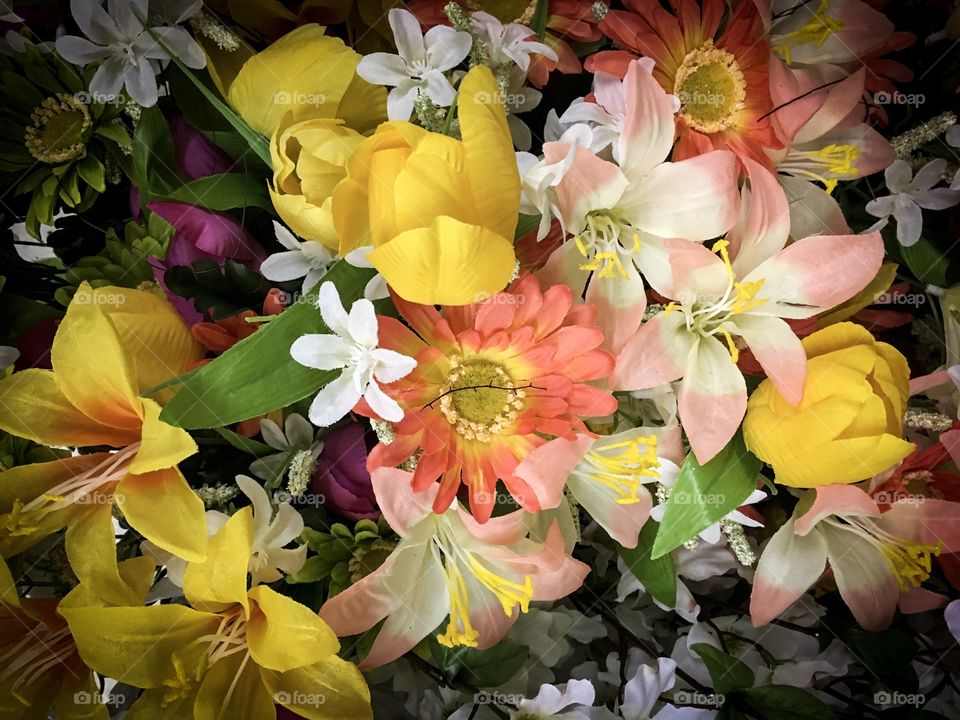 Bright bouquet of artificial flowers 