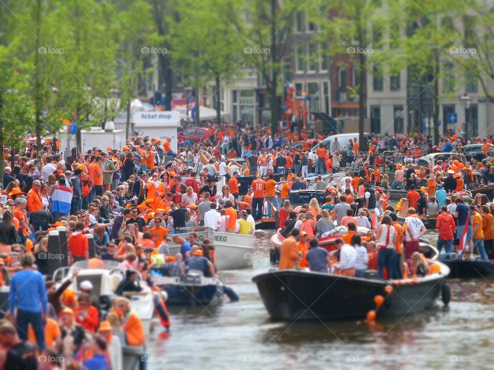kingsday on the canals of Amsterdam