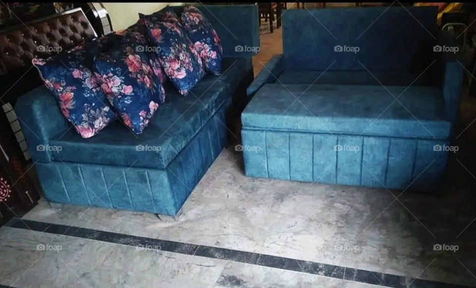 Two new sofas made by carpenter in the house.