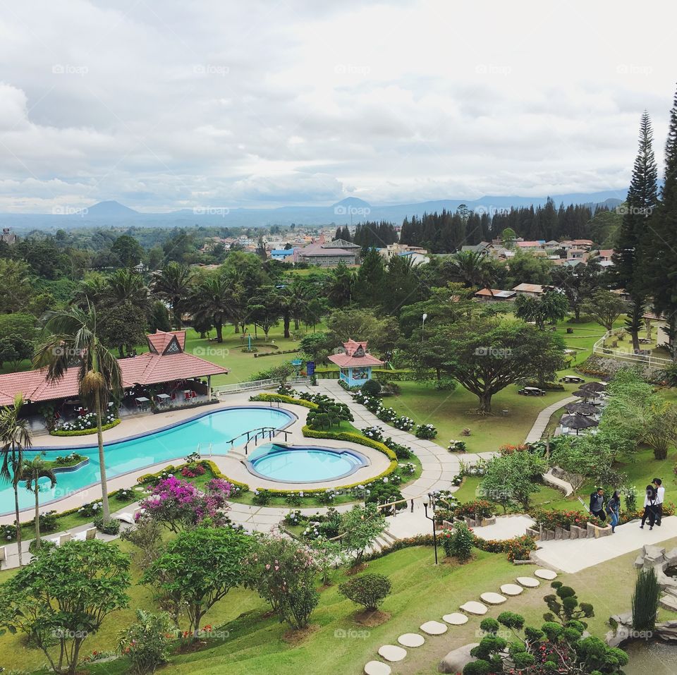 The grounds of the Sinabung Hills Hotel in Medan, Indonesia