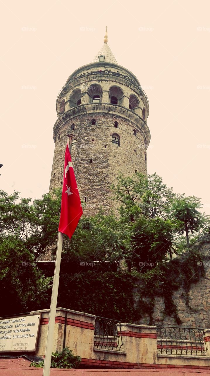 Galata Tower with Turkish Flag