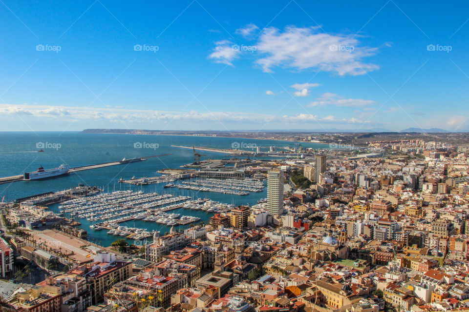 View from the fortification looking towards Alicante harbor 