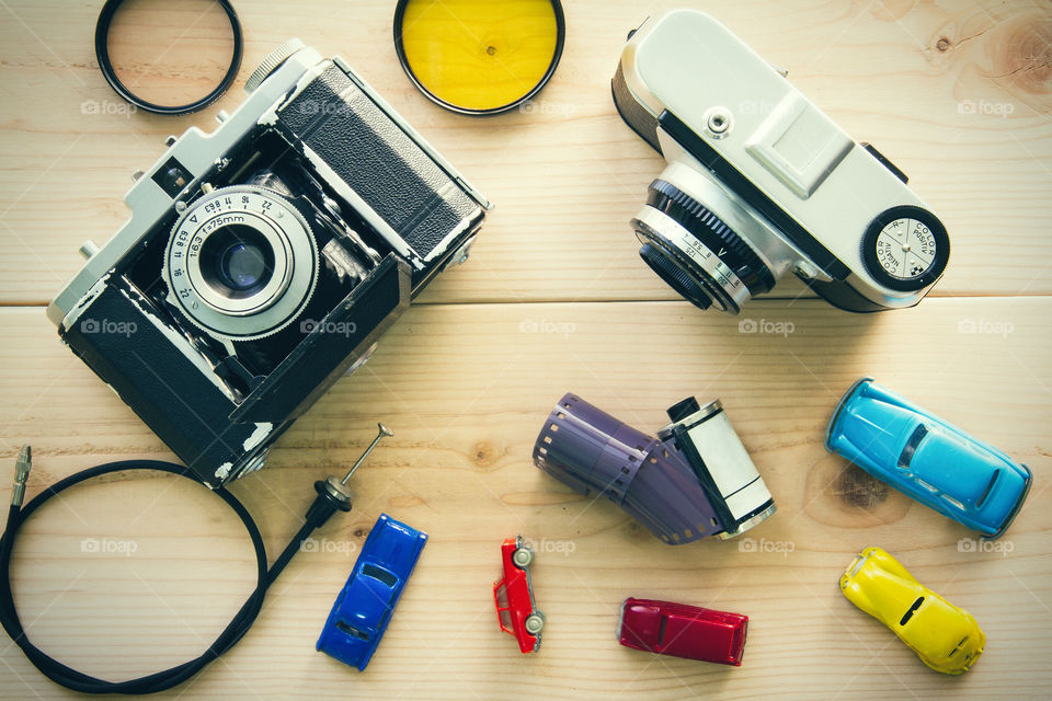 Vintage camera film on the table