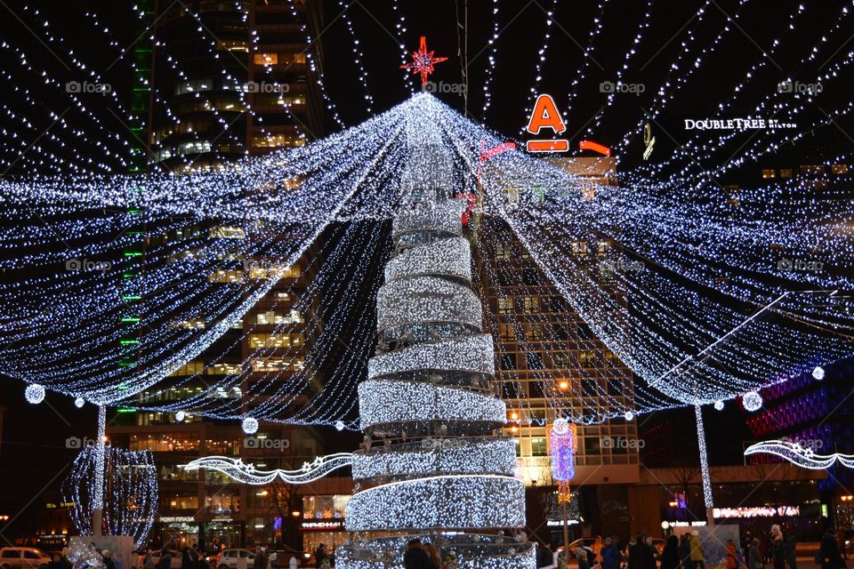 Christmas and New year holiday Christmas tree lights beautiful  night city