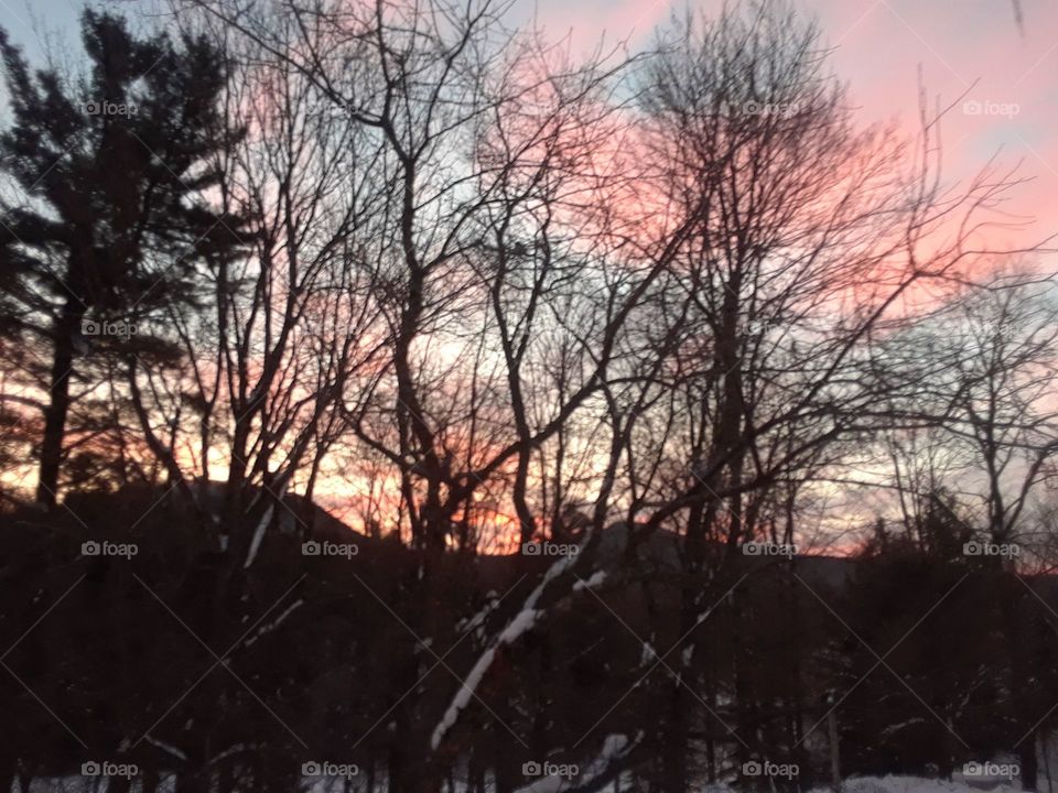 Sunset winter evening
