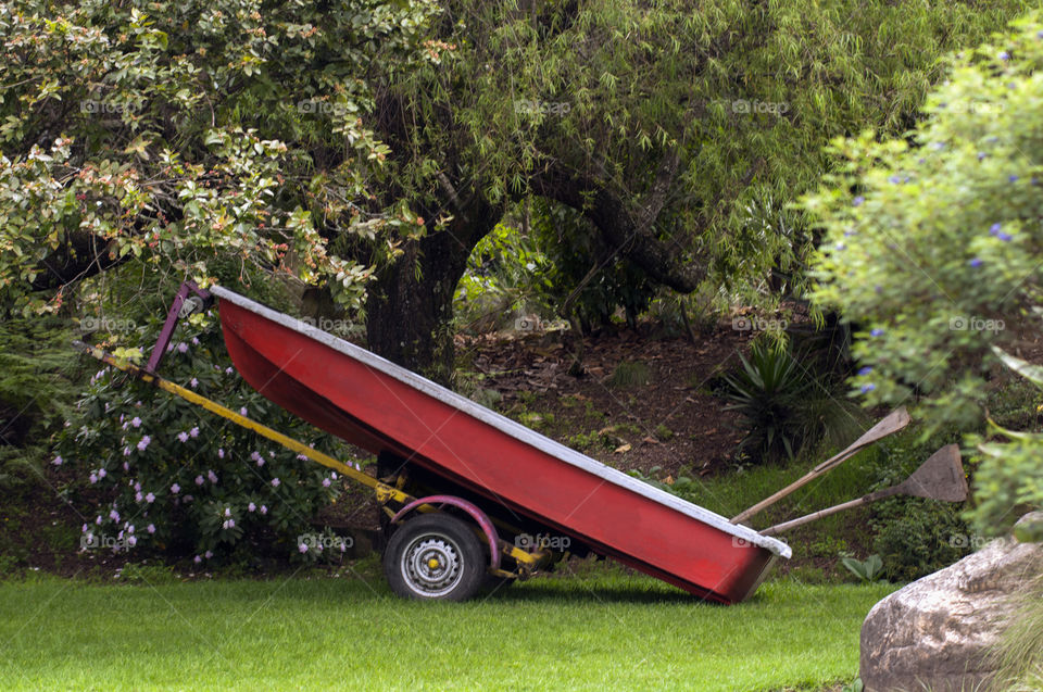 Boat parked boat trailer