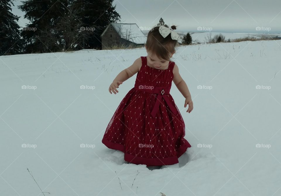 Girl walking in snow