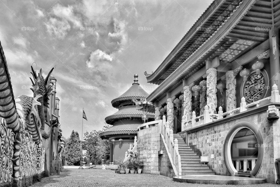 Chinese temple in monochrome