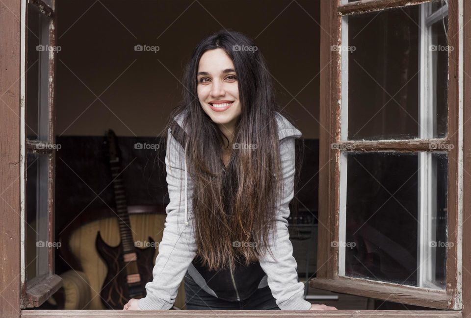 Beautiful long hair woman smiling