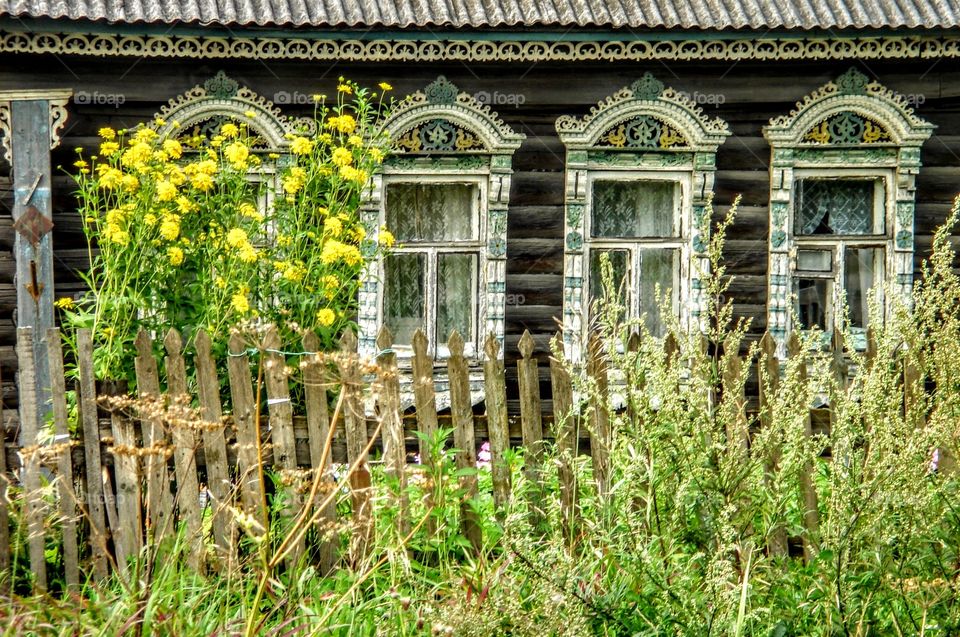 Window detail of Dacha on outskirts of Moscow