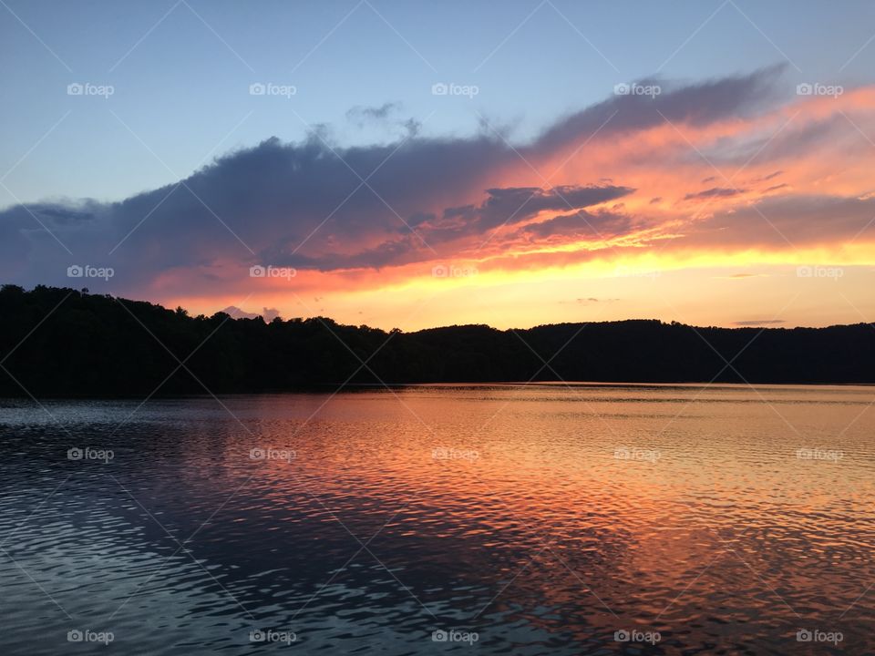 Sunset over a lake in Pennsylvania.