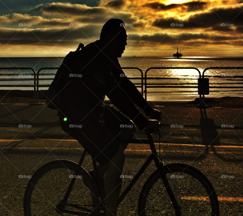 beach ocean bicycle sunset by analia